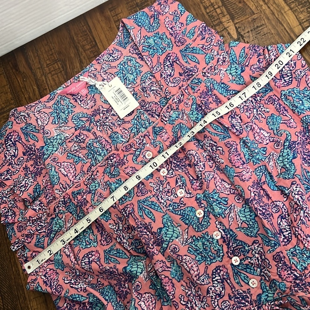 NWT Simply Southern Top Seahorses blue elastic waist sleeveless ruffle detail XL - Picture 8 of 13